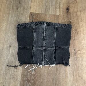 Zara Gray Denim Patchwork Top